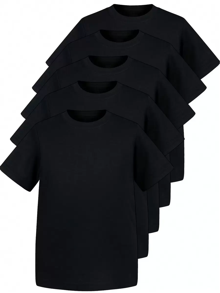 5pcs/Set Tween Boys Black Crew Neck Short Sleeve T-Shirts, Soft & Comfortable Tees Suitable For Casual Daytime And Warm Nights! Kids Graphic Tees - Black - View 1