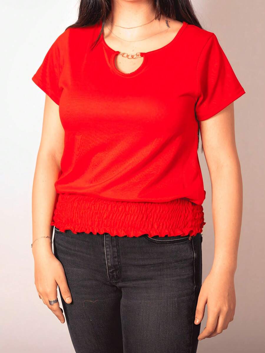 BLUSA CON CADENA, ELASTICO EN CINTURA - Rojo - Ver 1