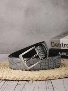 1 入組男士灰色方形金屬扣PU皮帶，適合日常穿著，為褲子增添裝飾 - 灰色 - 查看 3