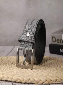 1 入組男士灰色方形金屬扣PU皮帶，適合日常穿著，為褲子增添裝飾 - 灰色 - 查看 1