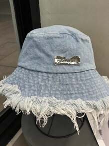 1pc Women's Denim Cap, Spring/Summer Bucket Hat, Hip-Hop Bucket Hat, Classic Patched Hat, Outdoor Sun Hat, Suitable For Daily Life And Casual Wear Street