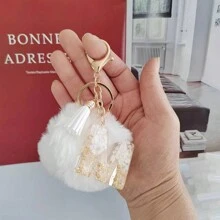 1 Pc Alphabet Initial Letter Keychain Cute Plush Key Chain Cute Sequins Resin Key Chain Ring Bag Backpack Charm Car Hanging Pendant Women Girls Gift Wallet And Handbag Accessories Keychain With Tassels Alphabet Initial Letter A-Y Plush Keychain - White - View 10