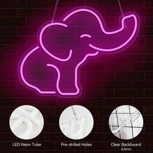 1pc Cute Animals Elephant LED Neon Light Sign With Acrylic Back Panel Neon Sign USB Powered Dimmer Switch For Home Children Bedroom Study Room Zoo Bar Club Pub Party Wall Art Decor Hanging Light Up LED Neon Sign Light - Pink - View 3