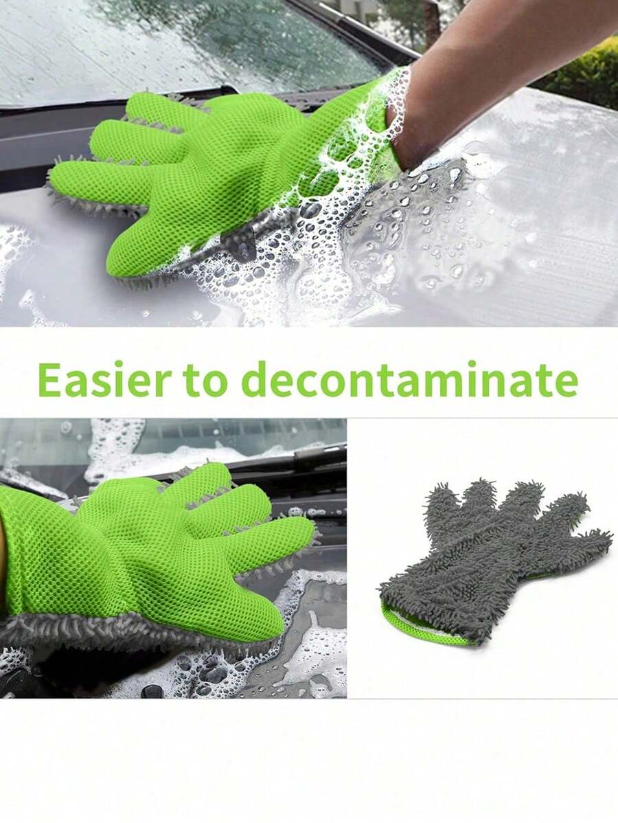 1 件五指雪尼爾熊爪洗車手套 - 汽車清潔工具,柔軟溫和,非常適合汽車保養 - 彩色 - 查看 1