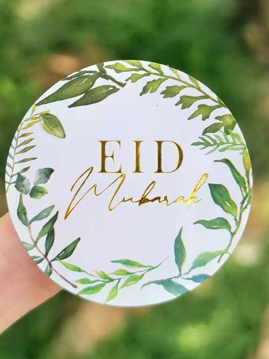 10 Pieces Of Gilded Green Leaf  MUBARAK Gift Packaging Stickers - Green - View 1