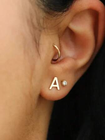 1 对时尚首字母 A-Z 耳环女士金色不锈钢几何耳环圣诞派对珠宝礼物