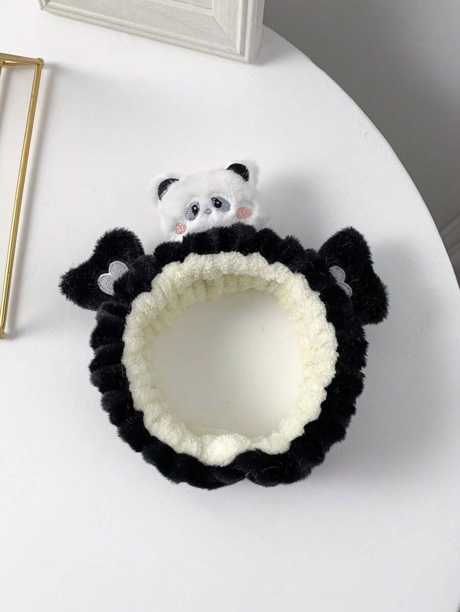 1pc Cartoon Panda Headband, Perfect For Washing Face, Applying Facial Mask, Cosmetics, And Preventing Hair From Falling Into Face - Black and White - View 1