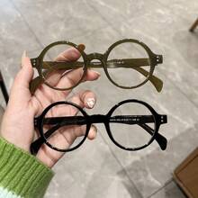 Ladies' Black Thick Frame Round Glasses With Metal Hinges, Full Rim Eyewear For Daily Dressing Up - Multicolor - View 1