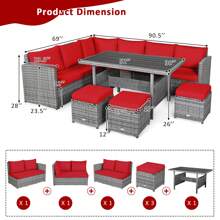 7 PCS Patio Rattan Dining Set Sectional Sofa Couch Ottoman Garden White\Red\Black - Đỏ - Xem 2