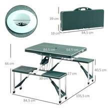 Outsunny Mesa Maleta de Camping Plegable Portátil 4 Asientos y Agujero Sombrilla Estructura Aluminio Playa Picnic 135.5x84.5x66cm (Verde) - Verde - Ver 5