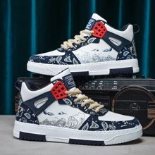 Fashionable Men's HK-Style High-Top Sneakers With Original Design Perfect For Golf - Blue and White - View 3