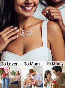 1入組不鏽鋼個性化定制名字項鍊，適用於女性、媽媽、姐妹、女孩、母親節、愛心，可選擇1-12個字母和數字進行定制的鈦鋼項鍊，適用於情人節、生日、紀念日、畢業等高端禮品 - 銀色 - 查看 5