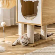 PawHut Árbol Rascador para Gatos con Plataforma Altura 126 cm Torre Escalador para Gatos con Hamaca Caseta Cama Postes de Sisal y Bolas para Jugar 48x40x126 cm Beige - Beis - Ver 4