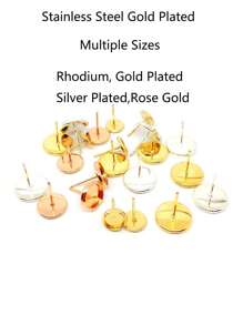 4 Thép Không Gỉ Mạ Vàng Bông Tai Bông Cài Đặt Cho Cabochon Căn Cứ Tự Làm Trang Sức Làm Cho Những Phát Hiện - Vàng - Xem 2