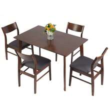 DC DICLASSE Dining Room Set 1 Table 4 Cushioned Chairs Kitchen Breakfast Home Dinette Breakfast Seat Kitchen Restaurant Brown Furniture 3 Box Shpping - Màu nâu tối - Xem 10
