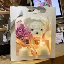 oso de peluche con ramito de flores luces led y cajita de regalo para 14 de febrero día del amor y amistad san Valentin el color del oso puede variar - Multicolor - Ver 5
