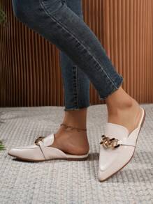 Zuecos planos de tamaño grande en color albaricoque para mujer, para primavera y otoño al aire libre - Albaricoque - Ver 4