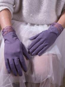 1 Cặp Găng Tay Ren Ngón Tay Đầy Đủ Cho Nữ, Găng Tay Lái Xe Đạp Xe Ngoài Trời Sọc Thoáng Khí Cho Mùa Xuân & Mùa Hè, Nhiều Màu - Găng tay - Xem 7