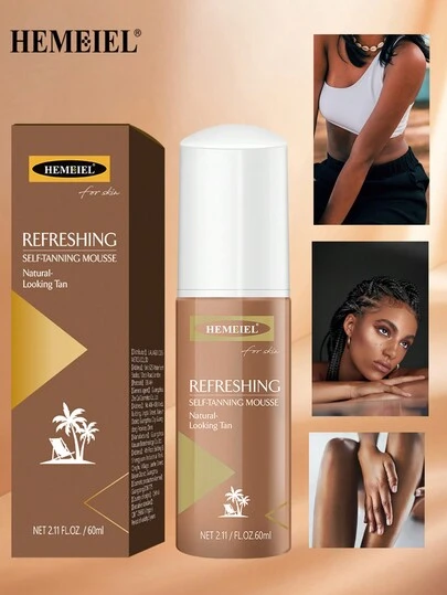 HEMEIEL 2.03盎司自助晒黑泡沫，4小時即時黑曬泡沫，全身自助晒黑霜，無陽光自助晒黑泡沫，男女適用的自助晒黑霜，適用於深棕色皮膚，夏季必備品