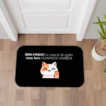 Tapete Emborrachado para Quarto, Sala e Entrada - 35X60 - 2mm -  A CASA E DO GATO - Preto e Branco - Visão 1
