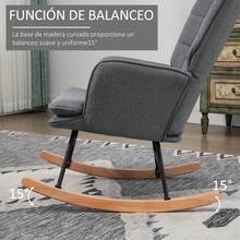 HOMCOM Silla Mecedora con Reposapiés Sillón de Relax Silla Ocio con Cojín Acolchado y Antivuelco Carga 130 kg para Salón Dormitorio Balcón 64x89x90 cm Gris - Gris - Ver 8