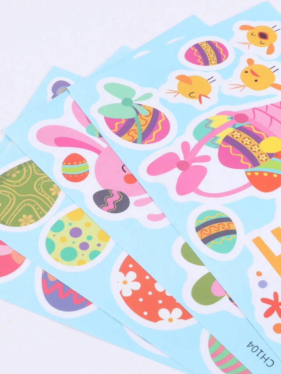 4pcs/Set Easter Cartoon Egg Pattern Static Cling Window Glass Sticker, No Glue Self-Adhesive Holiday Decoration - Multicolor - View 1