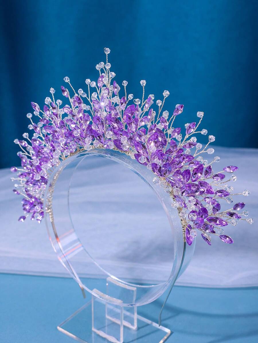 1 pieza Diadema de cristal púrpura tipo corona para princesa, cumpleaños, baile de graduación gótico oscuro, novia, accesorios de fiesta de festival, tiaras reales, accesorios del Día de San Valentín - Morado - Ver 1