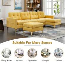 MERAX 110" U-Shape Convertible Sectional Sofa Couch With Movable Ottoman For Living Room, Apartment, Office - 黃色 - 查看 3