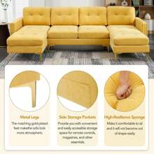 MERAX 110" U-Shape Convertible Sectional Sofa Couch With Movable Ottoman For Living Room, Apartment, Office - 黃色 - 查看 5