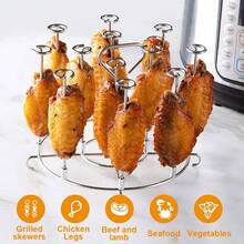 1 Pc Stainless Steel Barbeque Rack Kitchen Air Fryer Rack Accessories Grill Tray Basket Rack Barbecue Food Rack Home Picnic Camping Party Supplies Camping BBQ Accessories BBQ Vacation Essentials Kitchen Gadgets BBQ Rack - Silver - View 2