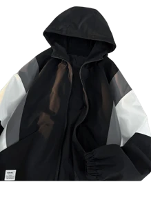 Chaqueta deportiva de mujer - Cortavientos de bloqueo de color - Cortavientos casual - Negro - Ver 5