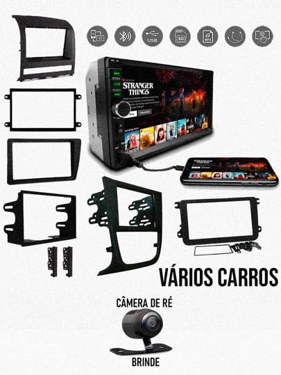 Kit Multimídia MP5 7 Polegadas Universal c/ Moldura para Diversos Carros + Camera de Ré Brinde