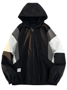 Chaqueta deportiva de mujer - Cortavientos de bloqueo de color - Cortavientos casual - Negro - Ver 4