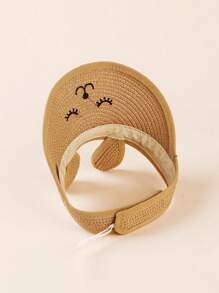 1pc Toddler Boys/Girls Embroidered Sun Hat With Smiling Bunny Ears, Age 1-3, Baby Summer Cap - Khaki - View 6