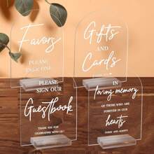 4pcs/Set Clear Acrylic Wedding Signs (5x7 Inch), Including Welcome Sign, Gift Table Sign, Guest Book Sign And Entrance Sign With Stands, For Wedding Ceremony And Reception - Transparent - View 1