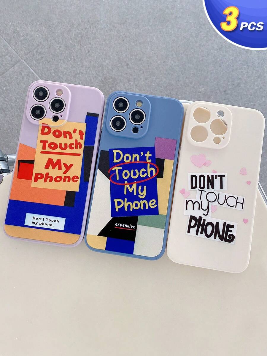 3 件套不同圖案和字母印花霧面手機殼,精確孔和直邊,灰色、藍色、紫色,相容於 Iphone