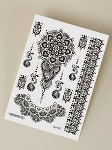 1入黑色海娜花邊紋身貼紙,可貼於手指、手腕、手臂或身體上的臨時貼紙 - 黑色 - 查看 6