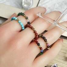 1 Pieza Anillo Elástico Hecho A Mano De 3 Mm De Cuentas De Piedra Natural Con Cuentas De Acero Inoxidable, Accesorio De Joyería Simple Y Elegante Para Uso Diario, Viajes, Festivales