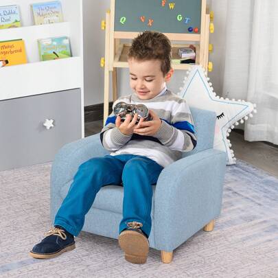 HOMCOM Sillón Infantil Mini Sofá para Niños de +3 Años con Asiento Acolchado Reposabrazos y Estructura de Madera Carga Máx. de 65 kg 49x45x44 cm