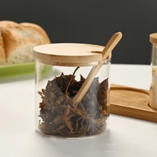 Wholesale Kitchen Round Glass Seasoning Jar Set With Spoon, Transparent Glass, Bamboo Lid, For Condiment Storage - Clear - View 4