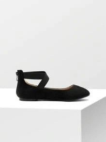 Women Flats Elastic Cross Ankle Strap Ballet Flats Back Zipper Comfortable Dress Commuting Elegant Flats Shoes - 黑色 - 查看 10