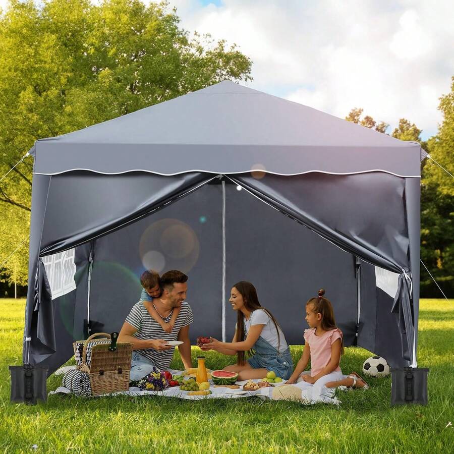 Gazebo 3 x 3 M 3 M Estable Plegable invernal de invernal Gazebo Tienda de jardín plegable, carpa de fiesta emergente, carpa plegable con 4 paredes laterales, protección UV más de 50 años más de metal para acampar (gris) - Gris - Ver 1