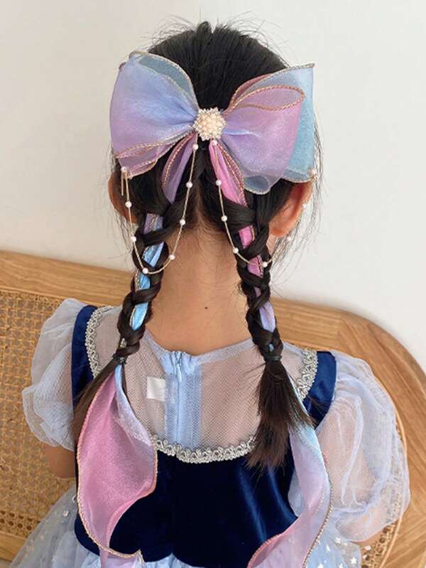 Kids' Hair Accessories, Bowknot Braiding Hairpin With Long Tassels For Little Girls, Thick Hair Compatible