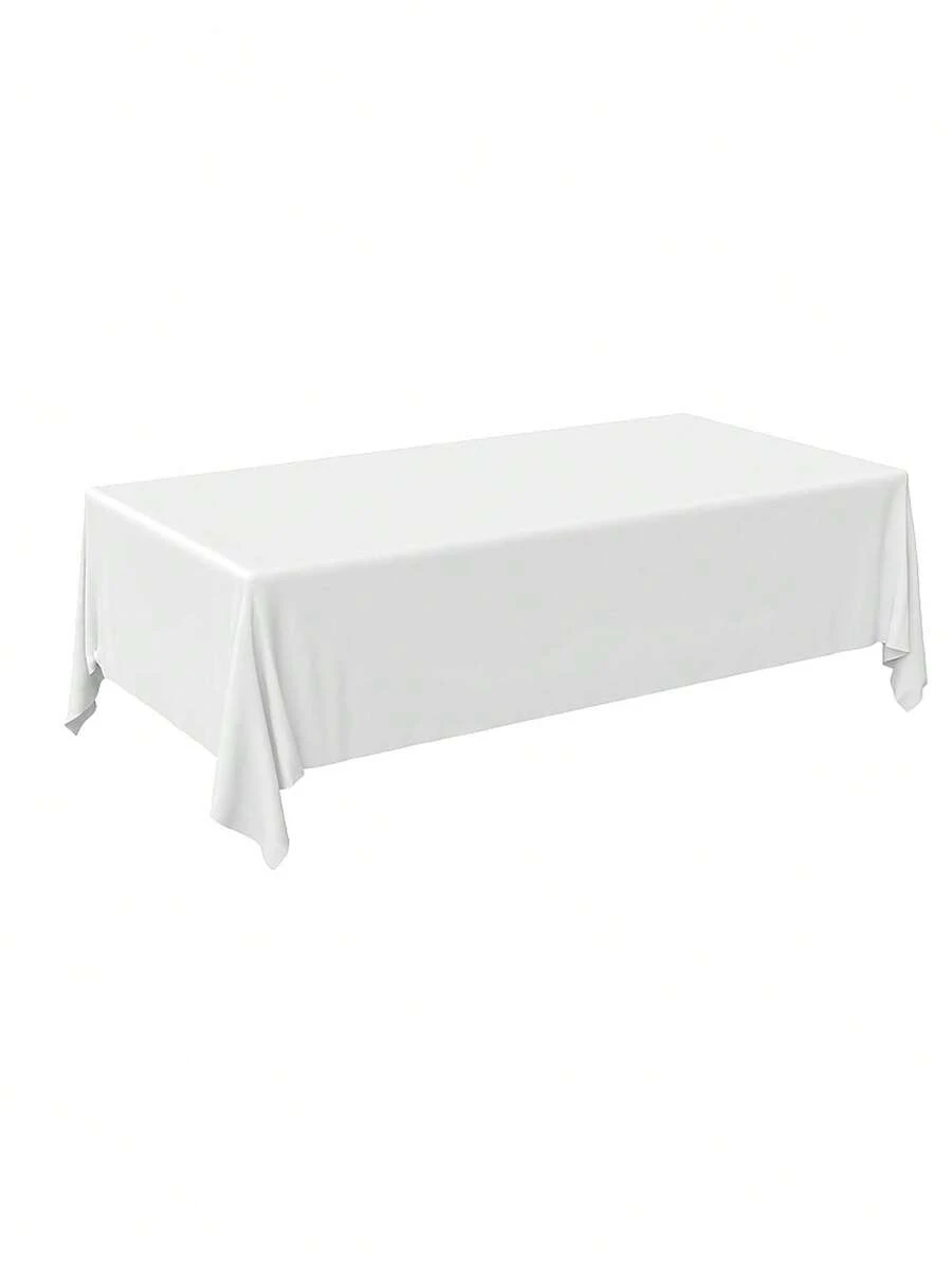 1pc Plastic Disposable Table Cover, Minimalist Solid Color White Disposable Tablecloth For Party,Christmas - White - View 1