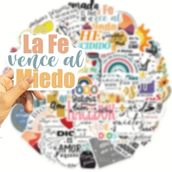 50入組西班牙語貼紙,靈感波西米亞貼紙,經文貼紙,手帳用品,信仰美學徒水樽貼紙,徒禮物