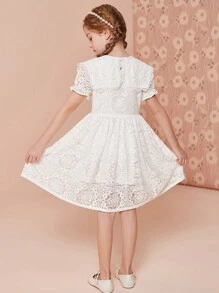 Tween 女童优雅轻盈蕾丝公主裙，夏季 - 白色 - 查看 3