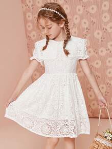 Tween 女童优雅轻盈蕾丝公主裙，夏季 - 白色 - 查看 2