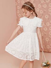 Tween 女童优雅轻盈蕾丝公主裙，夏季 - 白色 - 查看 5