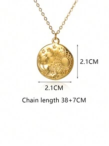 1 件复古波西米亚风格太阳和月亮吊坠项链女式几何圆形星星不锈钢链项链新月珠宝配饰 - 金黃色 - 查看 15