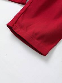 紅色年輕女孩接頭花邊連身褲，後綁帶設計 - 酒紅色 - 查看 6